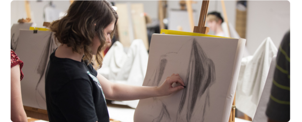 A student practices hear sketching skills in class.